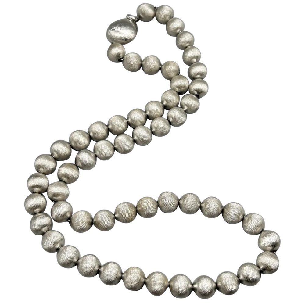 Vintage Outstanding Monet Silver Plated Brushed Textured Beaded Necklace